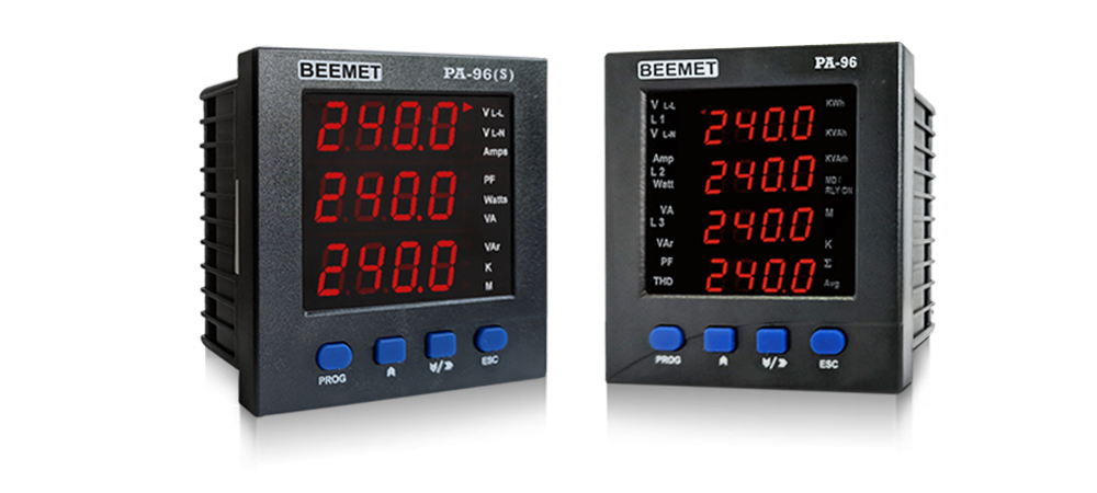This image shows two models of our power analyser meters. The model numbers are PA-96(S) and PA-96